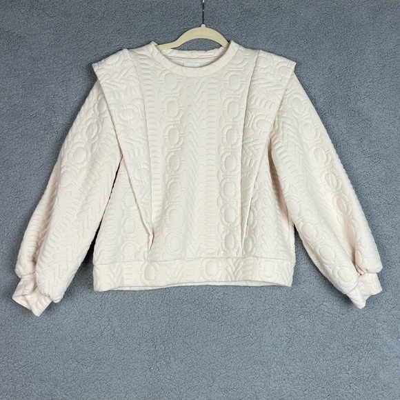 ANTHROPOLOGIE FIND ME NOW PUFF SLEEVE QUILTED SWEATSHIRT PULLOVER SWEATER SIZE S - Picture 6 of 11
